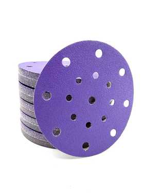 PC73 6寸汽车干磨砂纸6寸17孔陶瓷紫砂植绒紫色圆盘砂纸150mm