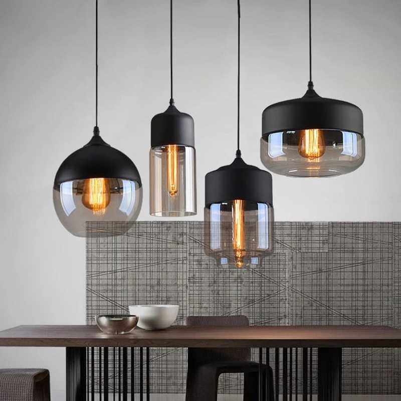 跨境工业风loft餐厅黑色琥珀玻璃吊灯复古艺术创意餐桌吸吊两用
