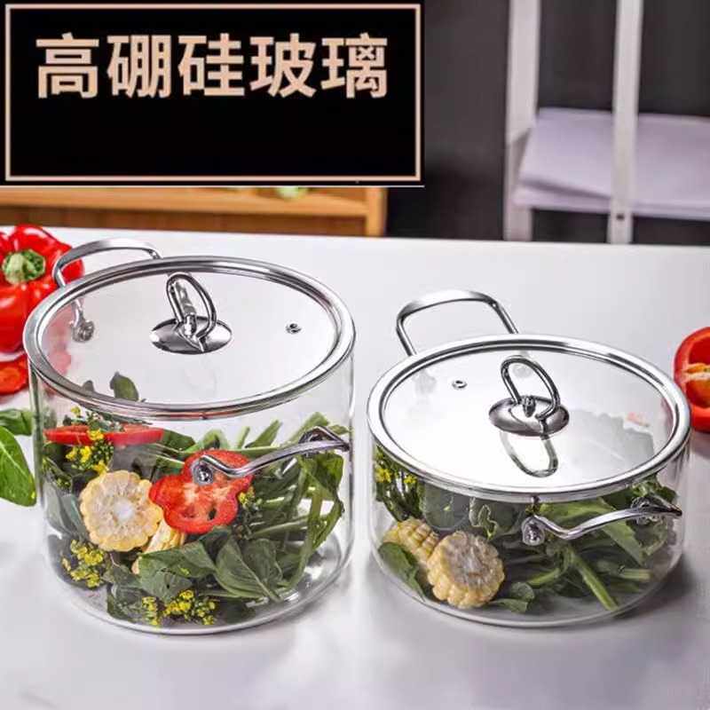 大容量双耳炖锅煮锅高硼硅玻璃锅耐高温煲汤锅家用透明泡面锅