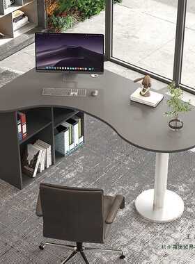办公电脑桌台式书桌简约扇形桌子弧形经理桌单人L型办公桌子