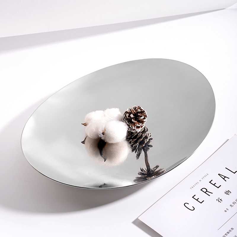 轻奢创意摆件糖果盘子台面椭圆形加厚水果盘高级感不锈钢装饰果盘