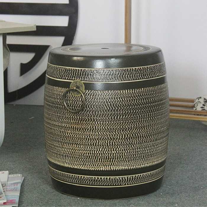 新中式仿古陶瓷鼓凳 复古鼓墩绣墩圆凳换鞋凳梳妆凳 四方古筝瓷凳