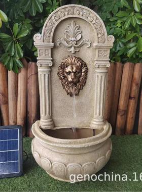 太阳能款狮子挂壁式室内别墅送礼园艺景观园林艺景流水喷泉摆件-3