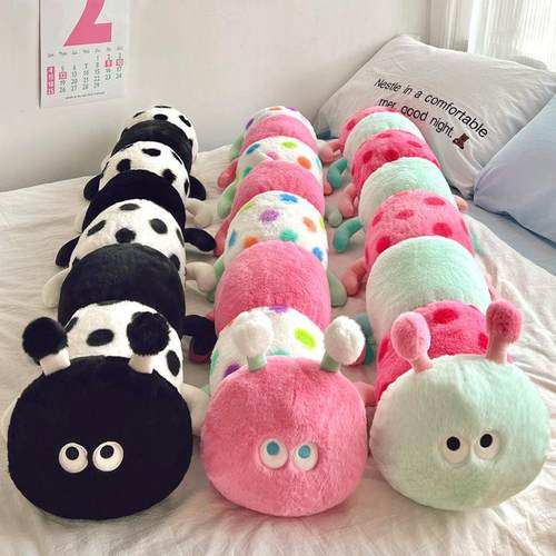 卡通毛绒毛毛虫长条抱枕女生夹腿侧睡靠垫床头靠枕沙发垫卡通靠垫