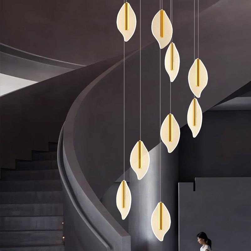 酒店大厅复式楼梯吊灯店铺商用别墅售楼部沙盘大堂叶子工程灯具