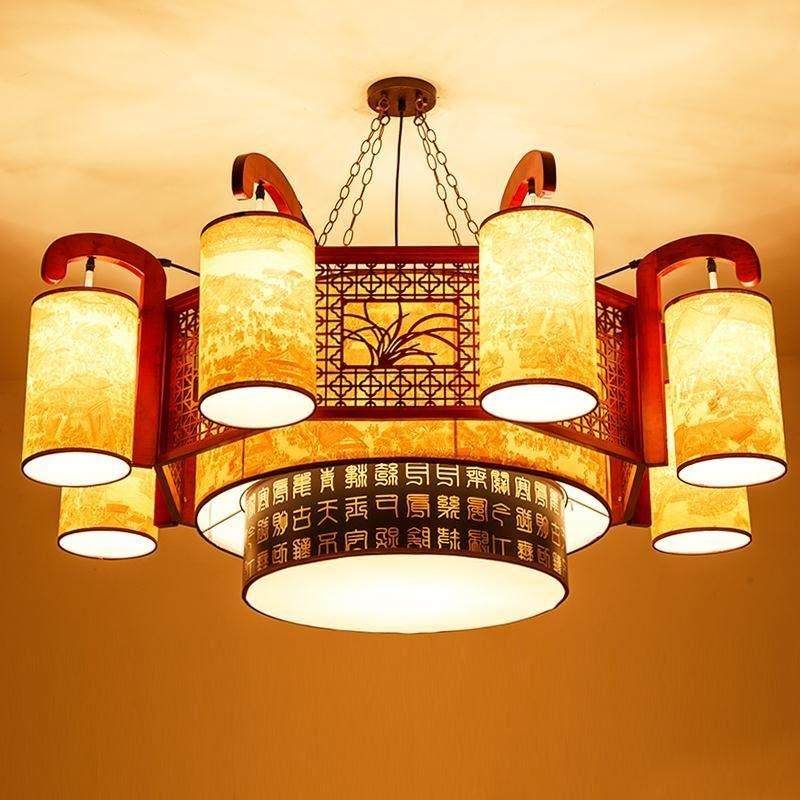 中式实木吊灯客厅卧室书房灯酒店餐厅火锅店大厅包厢仿古木艺灯具