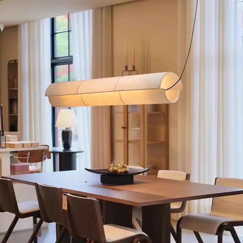 侘寂风长条布艺灯日式餐厅前台吊灯咖啡馆餐饮店铺商用吧台一字灯