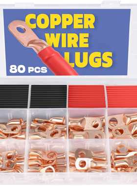 跨境爆款80PCS带热缩管铜线接线片3:1套件美规AWG 8 6 4 2裸铜压