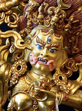 吉祥天母护法 尼泊尔紫铜鎏金密宗摆件吉祥天女铜像15寸