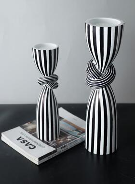 创意条纹烛台摆件家居客厅装饰品树脂工艺品办公室装饰酒柜高级感