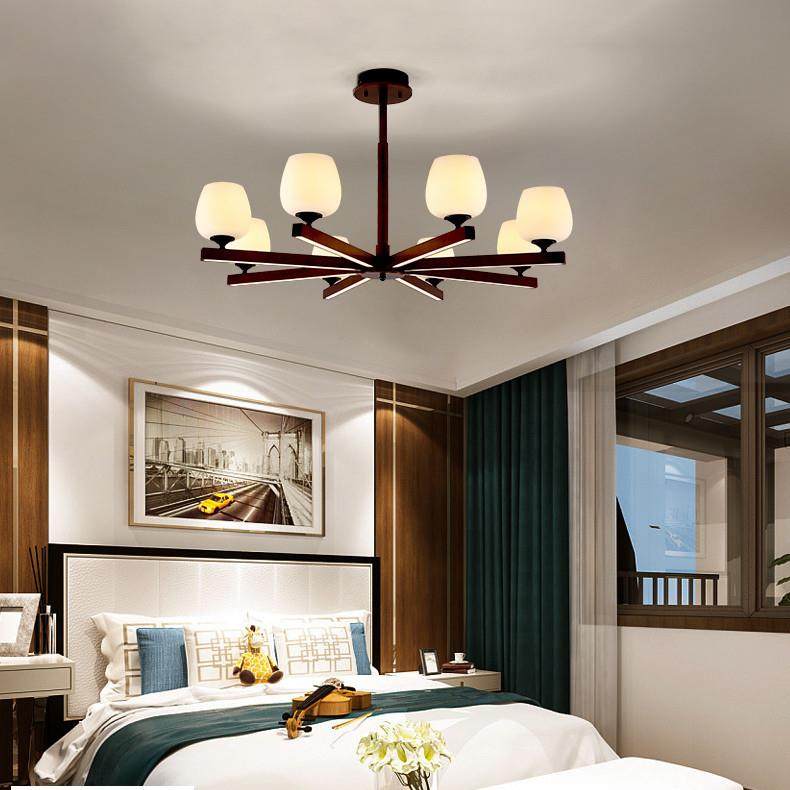 北欧实木客厅吊灯简约现代大气创意卧室灯日式新中式餐厅灯具6188