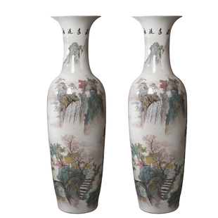 景德镇陶瓷器手绘山水q落地大花瓶装饰摆件客厅酒店公司大厅工艺