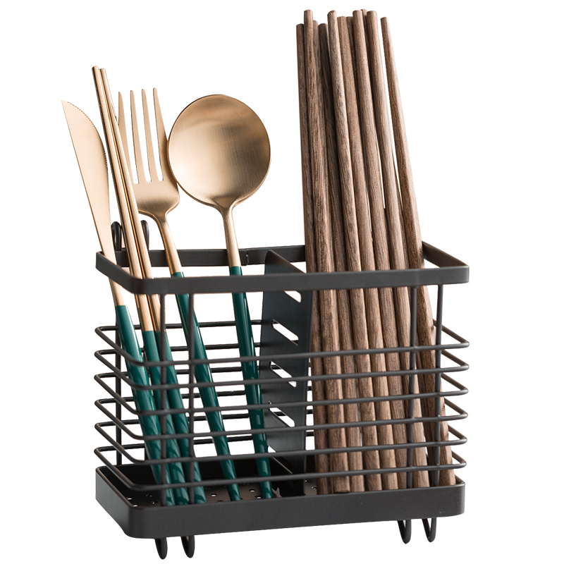 铁艺筷子置物架家用沥水筷子架壁挂式厨房K筷子篓免打孔不锈钢笼