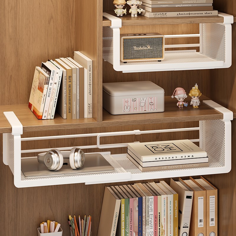 可伸缩桌柜下挂篮宿舍床边收纳架子衣F柜壁挂免打孔置物架收纳神