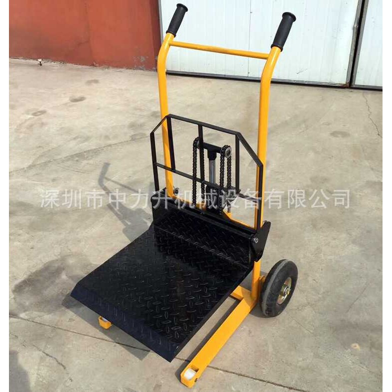 可升降液压轻便货叉搬运车手推货叉滚轮堆高车迷你低位升降装卸车