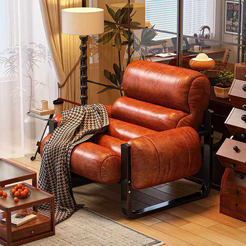 泽西岛椅单人沙发椅客厅中古风皮沙发椅子休闲懒人椅实木复古躺椅