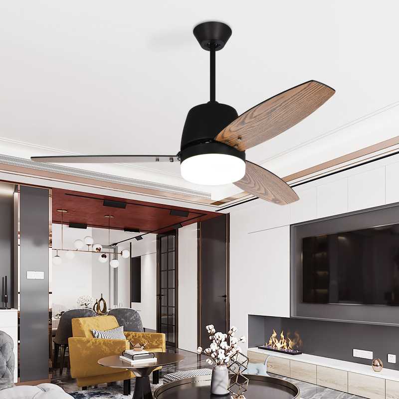 北欧简约餐厅吊扇灯带灯电扇客厅卧室42寸木叶风扇灯可调光智能