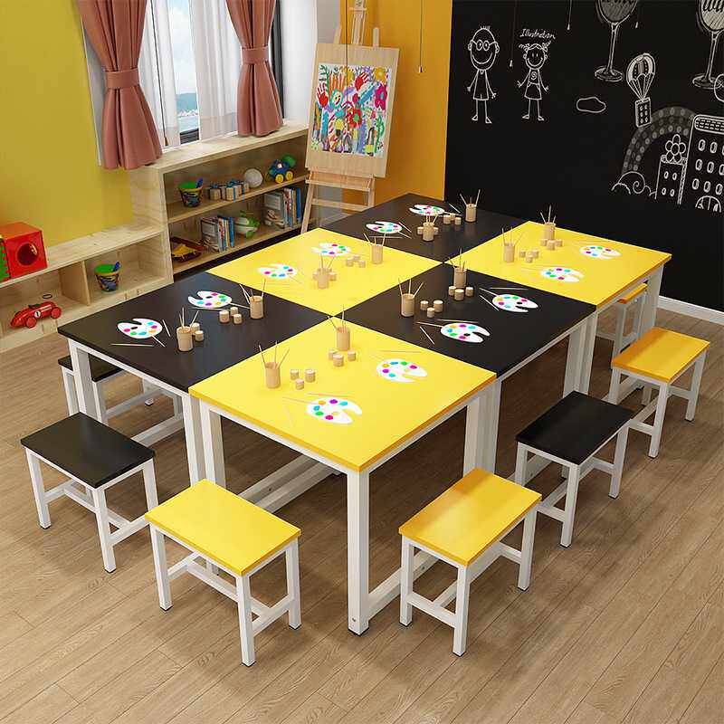 时尚简约儿童美术桌少儿绘画桌小学生课桌椅培训桌画室教室绘画桌