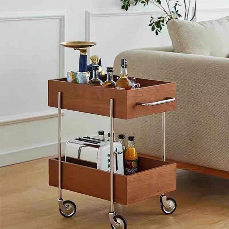 实木推车客厅沙发家用多层收纳柜储物手推移动零食置物架古风边几
