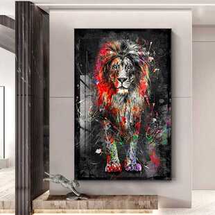 晶瓷画新款现水彩老虎挂画酒店客厅沙发背景墙走廊过道竖版壁画