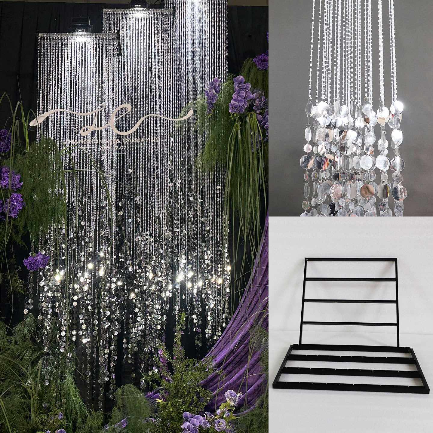 婚庆道具亚克力水晶珠帘银色金色亮片挂件婚礼酒店宴会厅背景布置