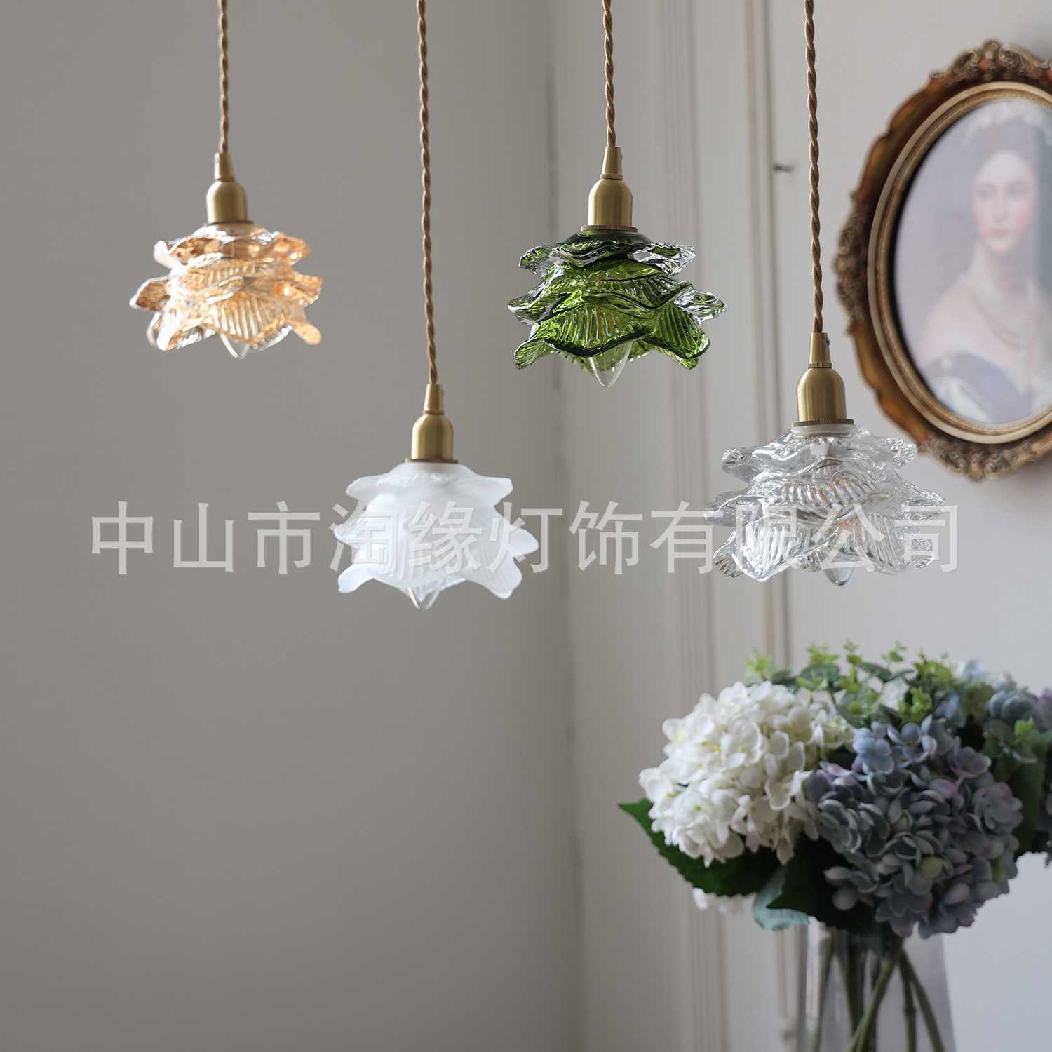 玫瑰复古文艺花朵玻璃吊灯北欧简约餐厅吧台飘窗床头民宿店铺吊灯