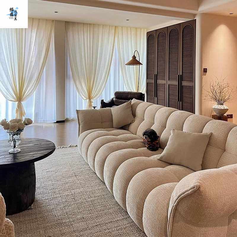 法式复古百合沙发客厅时尚新款设计师款钢琴键大气泡芙沙发