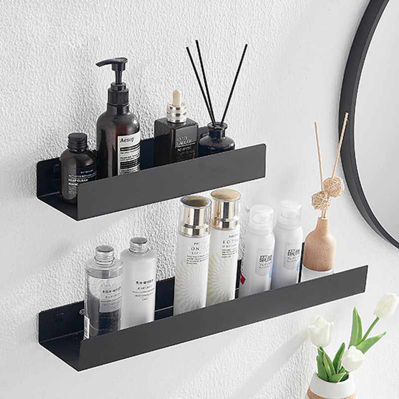 浴室卫生间置物架免打孔淋浴房厕所一字隔板收纳架黑色简约置物架