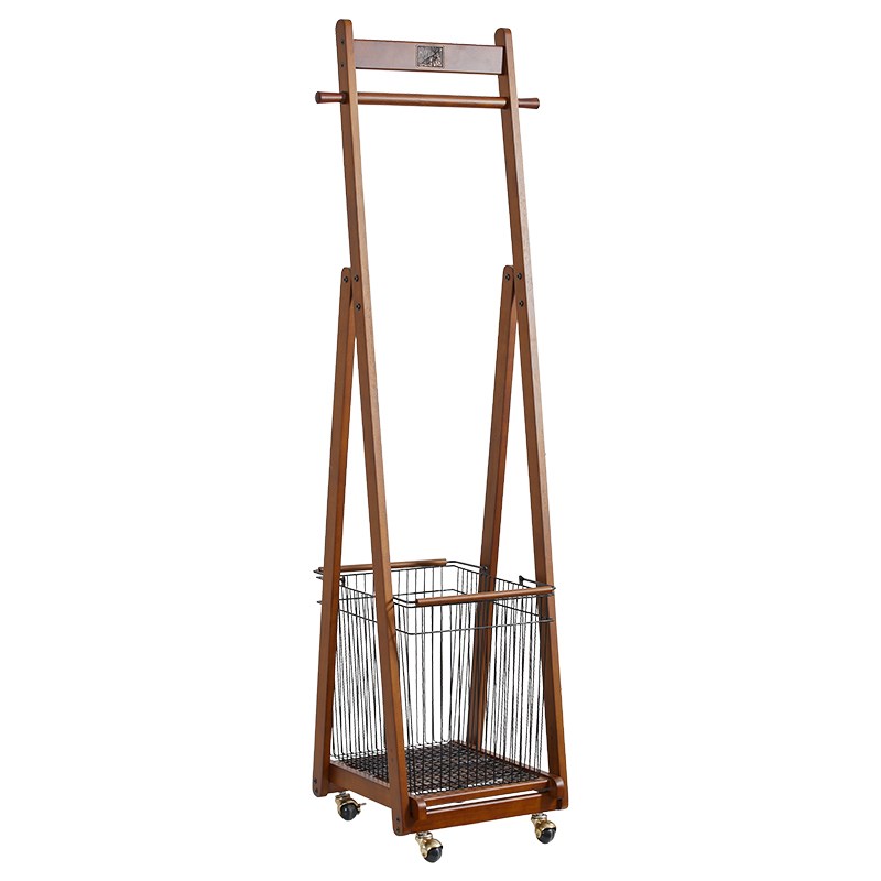 衣架实木卧室落地卧室可移动家用衣帽架脏衣篓置物架室内挂衣架子