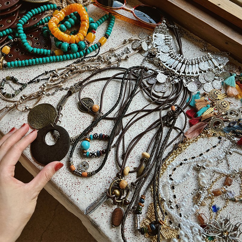 冯老板 复古废土风做旧饰品美拉德穿搭搭配蝴蝶多层项链耳环配饰