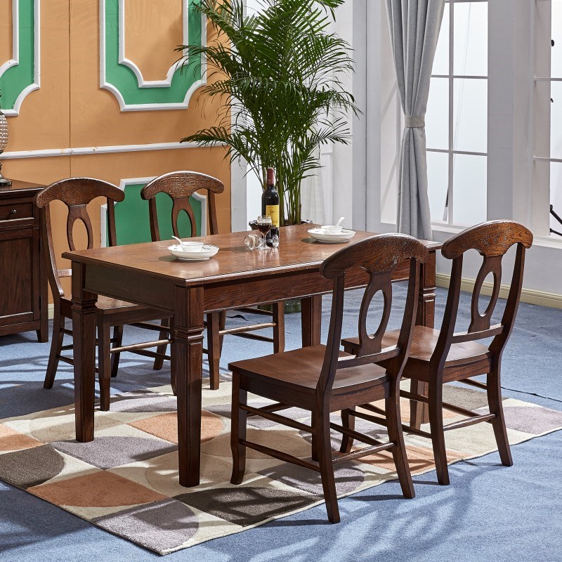 纯实木餐桌椅g组合4/6人小户型红橡木吃饭桌子长方形美式餐厅家具