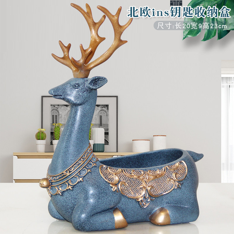 北欧ins进门口钥m匙收纳盒客厅创意入户鞋柜收纳麋鹿摆件树脂装饰,收纳整理,桌面收纳盒,淘宝优惠券,粉丝福利购,淘宝优惠卷