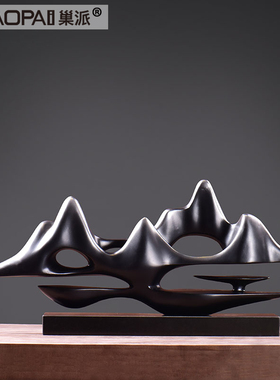 新中式办公室靠山雕塑摆s设样板间茶室软装饰品客厅电视柜玄关摆