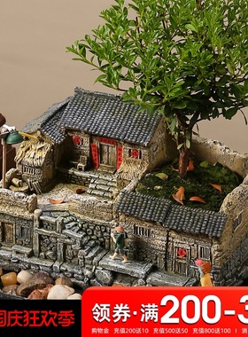 文竹盆景植物室内小盆栽客厅办公室桌F面微景观造景老房子模型摆