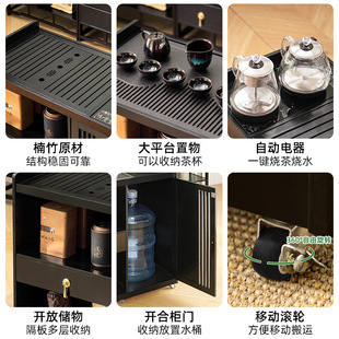移動(dòng)茶臺(tái)c茶桌家用茶水柜燒水壺一體功夫茶幾具實(shí)木小茶車帶輪邊