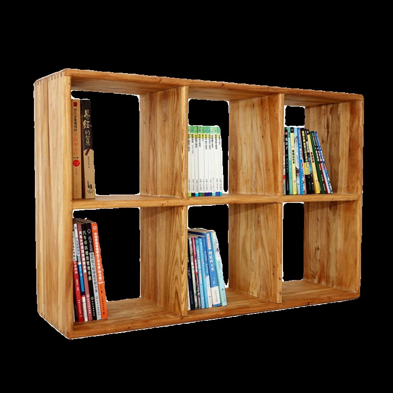 老榆木书架纯实木原木书柜组合收纳柜客厅落地储物U多层置物矮书