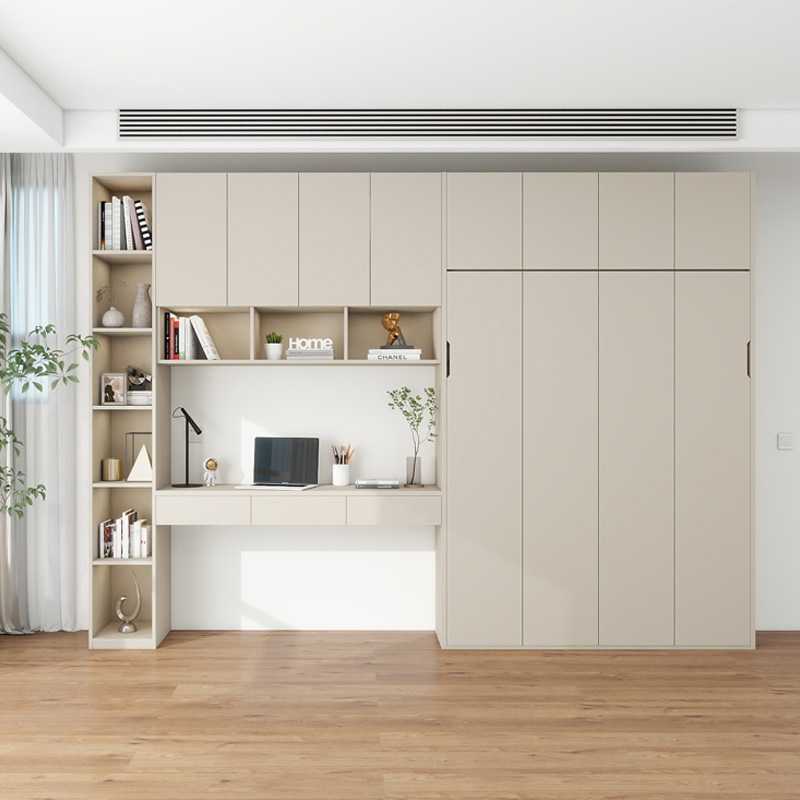 奶油实木书房多功能隐形床电竞房书桌书柜 壁床折叠床墨菲床