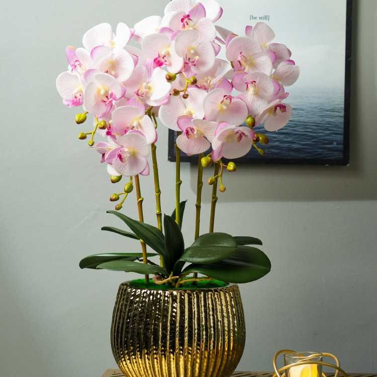 高档轻奢手感仿真花蝴蝶兰花艺假花卉盆栽客厅餐桌面装饰摆件摆设