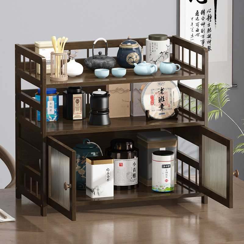 楠竹桌上博古架新中式茶壶茶杯收纳架多功能摆件茶具小