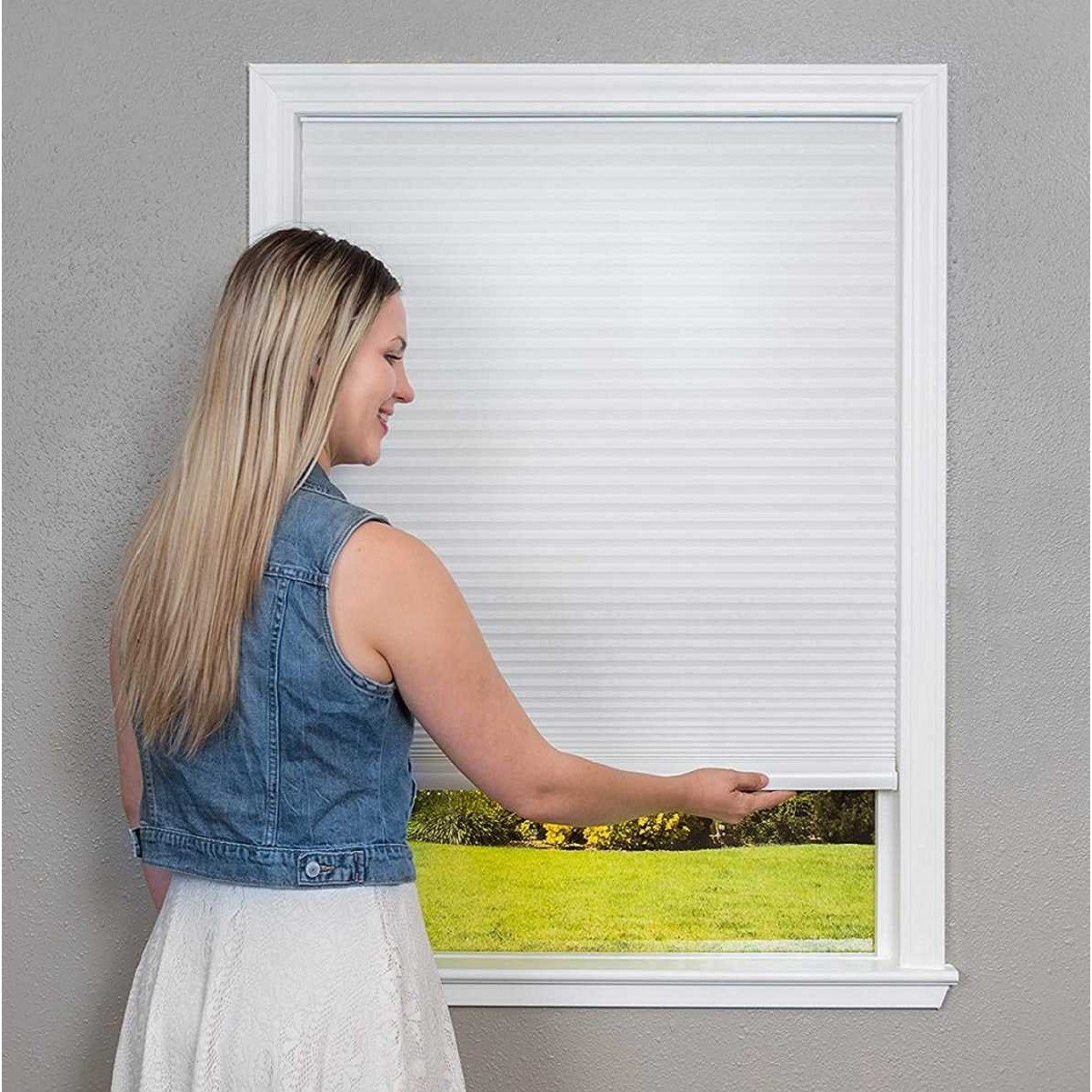 简易无拉绳百折帘蜂巢帘无打孔纸百折帘无纺布百折帘可裁剪切割