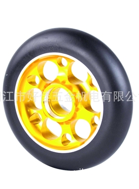 源头工厂直供100X24mm金色铝轮芯高弹聚氨酯（PU）极限滑板车脚轮