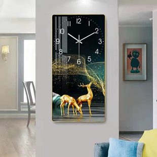 饰钟表挂钟客厅现代简约时钟家用时尚 麋鹿装 静音免打孔网红挂表画