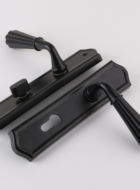 台湾依佰b利门锁室内卧室仿古欧式静音门锁简约黑色房门锁三件套