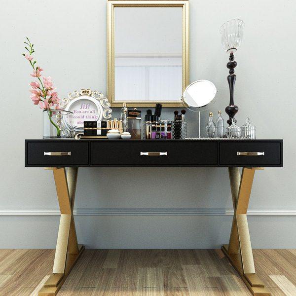 现代简约卧室铁艺梳妆台多功能实木迷你化妆桌小户型书桌工作台