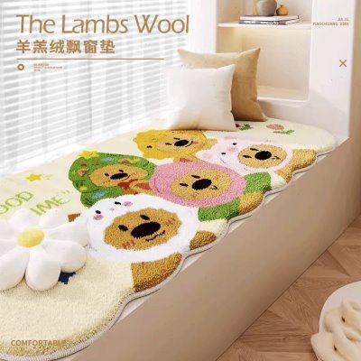 卡通不规则飘窗垫小怪兽窗台垫冬季毛绒异形阳台垫主卧室防滑坐垫