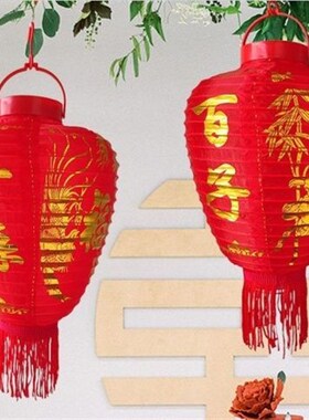 新款挂式布灯笼尼龙布送电子百子千孙结婚添丁灯发光挂墙一对挂件