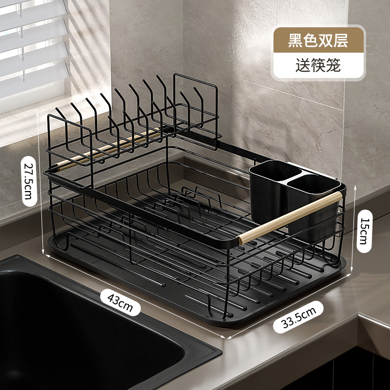 碗碟收纳架双层沥水碗盘架碗架简A约厨房置物架子碗筷沥水架收纳