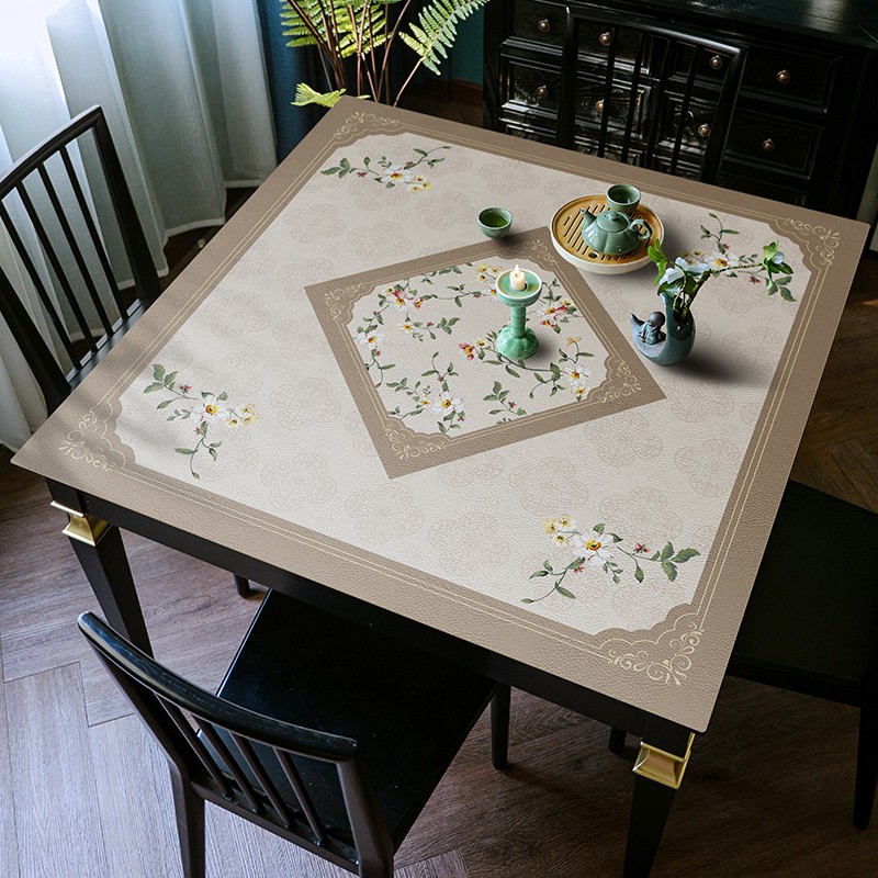 新中式正方形桌垫四方茶几垫防水防D油免洗大小方桌垫八仙桌餐桌