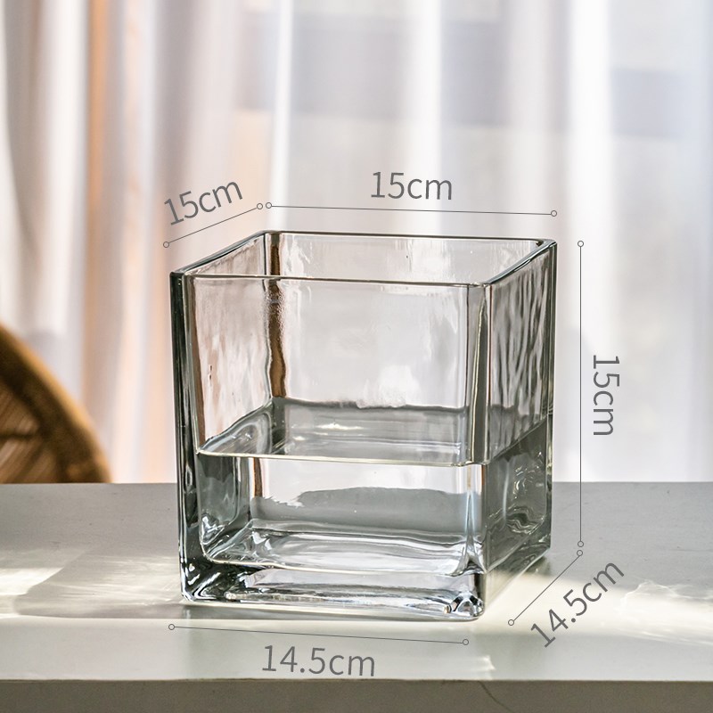 玻璃花瓶方形简i约现代轻奢高级感透明水养插花摆件水培玻璃器皿