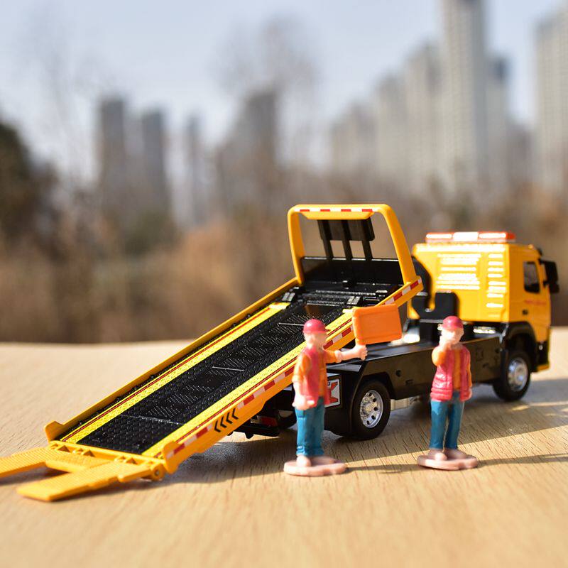 合金平板拖车 城市交通道路救援清障运输车工程汽车模型套装玩具